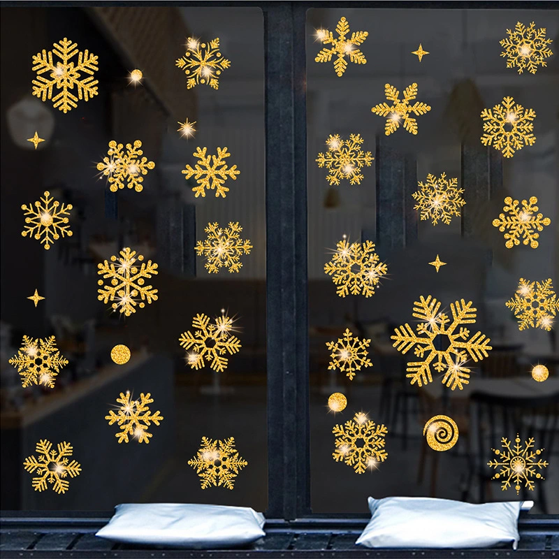 DIY Wall Christmas Decoration Gold Snowflake Glass Window Stickers