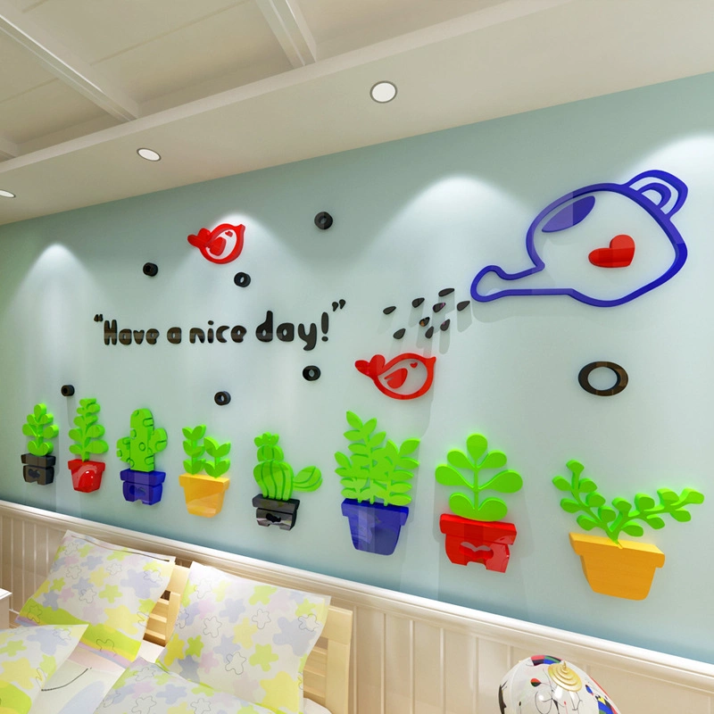 Acrylic Adhesive 3D Colorful Potted Plant DIY Home Wall Decal Stickers